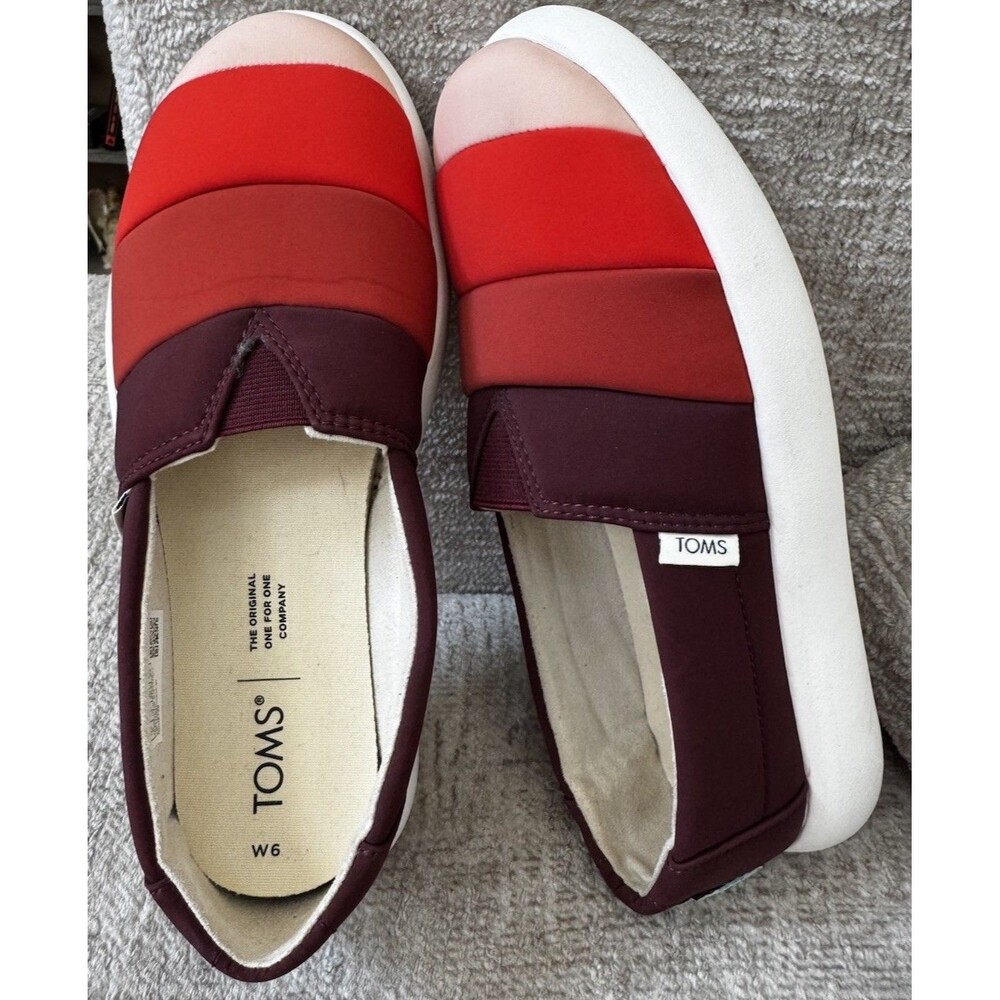 EUC TOMS Alpargata Mallow Puff Slip On Shoes Burgundy Multi Color Women 9